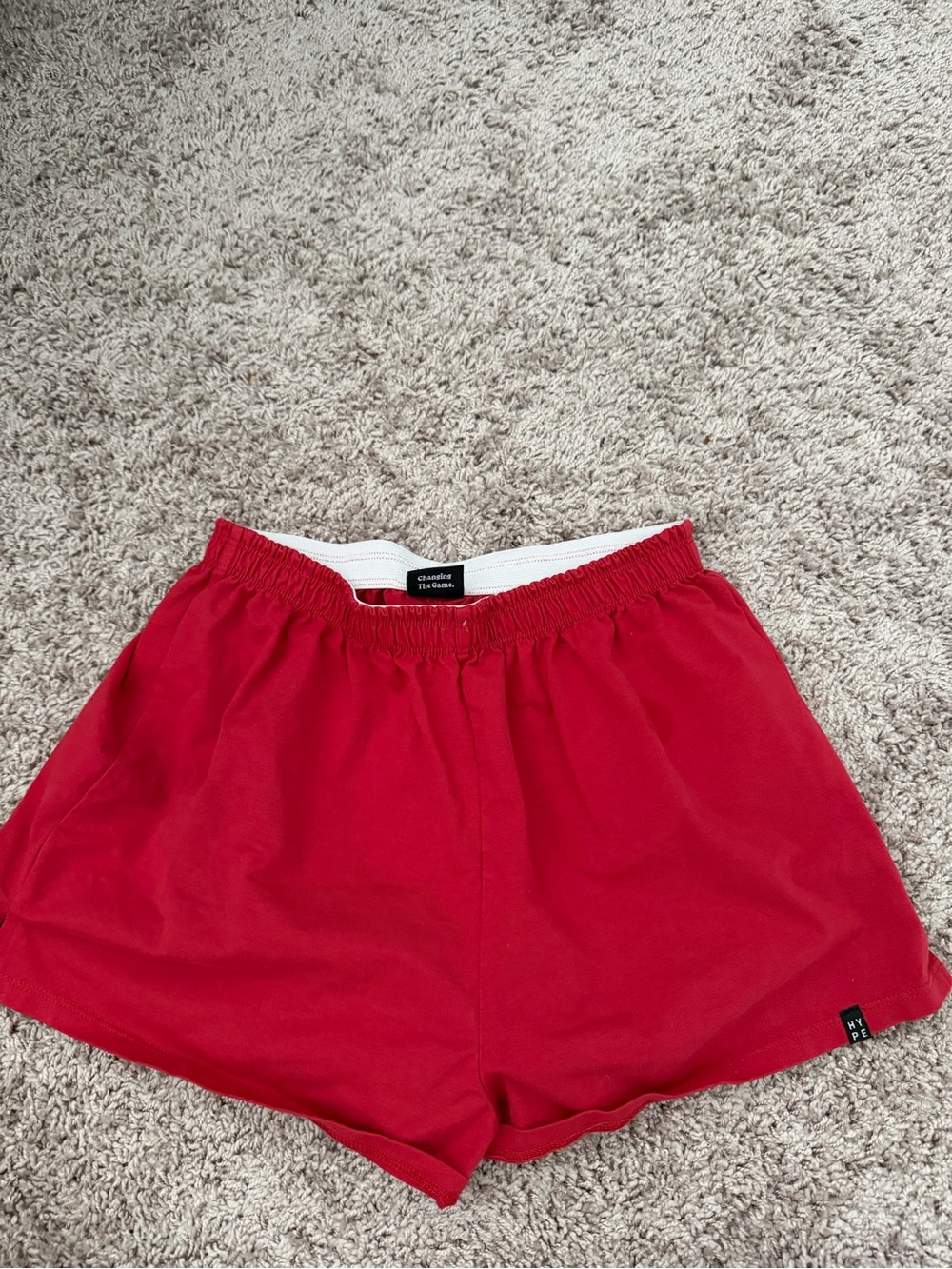 Women's Red Athletic Shorts with Elastic Waistband